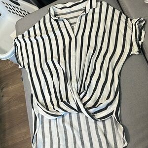 Blank and white striped cropped button up
